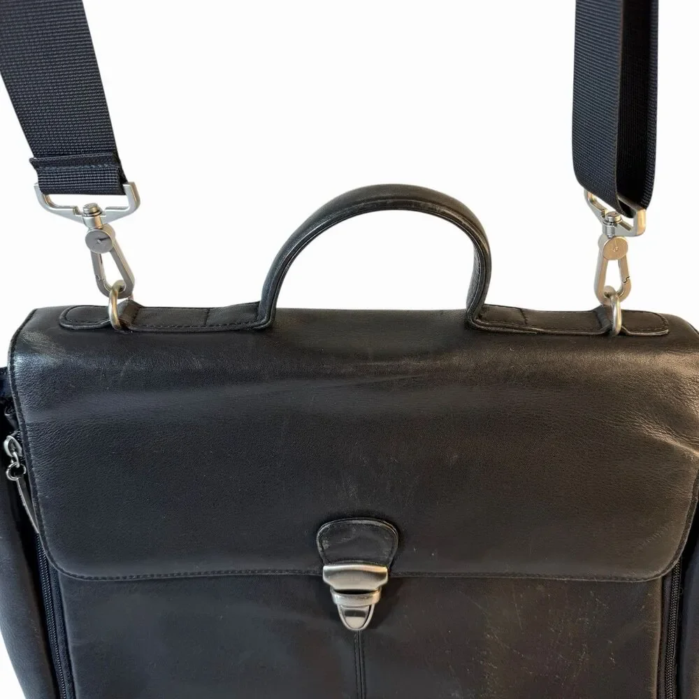Vtg Hobo International Black Leather Messenger Satchel Cross Body Bag Shoulder